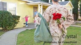  Presentation with army - PPT theme having family welcoming husband home background and a seafoam green colored foreground