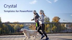  Presentation with cat dog people - PPT theme featuring family wellness - fitness sport people and jogging background and a sky blue colored foreground