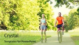  Presentation with healthy people - Colorful PPT theme enhanced with family wellness - fitness sport summer people backdrop and a yellow colored foreground