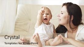  Presentation with living room family - Beautiful PPT theme featuring family wellness - mother with her baby playing backdrop and a soft green colored foreground