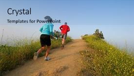  Presentation with hill - Audience pleasing slide set consisting of family wellness - two people running backdrop and a light blue colored foreground