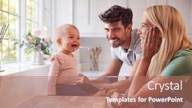  Presentation with baby sitting - Presentation theme consisting of family-with-baby-daughter-having background and a coral colored foreground