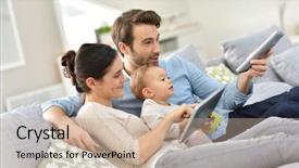  Presentation with baby - PPT theme featuring family with baby in sofa background and a soft green colored foreground