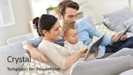  Presentation with planning family baby - Theme with family with baby in sofa background and a  colored foreground