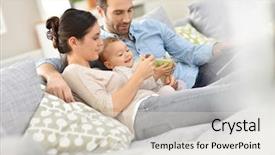 Presentation with baby doctor and family - PPT theme enhanced with family with baby in sofa background and a  colored foreground