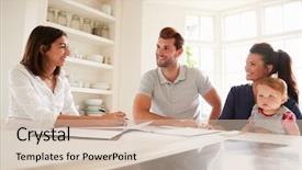  Presentation with meeting family - Slide deck consisting of family with baby meeting financial background and a soft green colored foreground