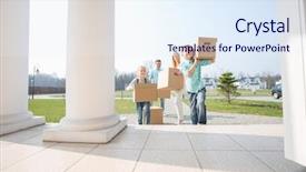  Presentation with boxes - Cool new presentation design with tiles parents - family with cardboard boxes entering backdrop and a sky blue colored foreground