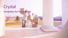  Presentation with boxes - PPT layouts featuring tiles parents - family with cardboard boxes entering background and a sky blue colored foreground