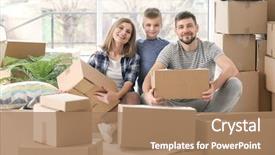  Presentation with boxes - Presentation theme enhanced with family with cardboard boxes moving background and a coral colored foreground