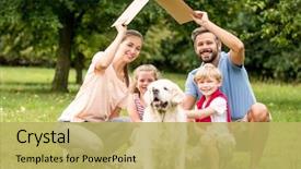  Presentation with building construction water supply - Audience pleasing PPT theme consisting of family with cardboard roof backdrop and a yellow colored foreground