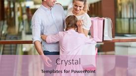  Presentation with family shopping - Audience pleasing slides consisting of family with child and credit card together while shopping at the mall backdrop and a lemonade colored foreground