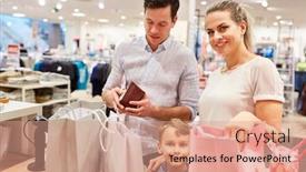  Presentation with family fashion - Colorful theme enhanced with family with child paid cash at checkout in fashion store in shopping mall backdrop and a coral colored foreground