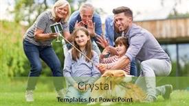  Presentation with family children - Audience pleasing presentation design consisting of family with children and grandparents have fun making selfie in the garden backdrop and a yellow colored foreground