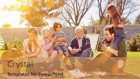  Presentation with children birthday - PPT theme consisting of family-with-children-and-grandparents background and a gold colored foreground