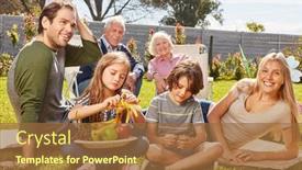  Presentation with grandparents - Colorful PPT theme enhanced with family-with-children-and-grandparents backdrop and a tawny brown colored foreground