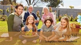  Presentation with children birthday - PPT theme featuring family-with-children-and-grandparents background and a gold colored foreground