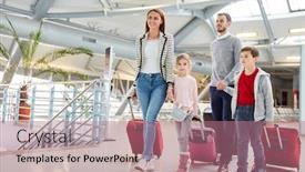  Presentation with airport terminal - Beautiful presentation theme featuring family-with-children-and-luggage backdrop and a coral colored foreground