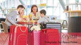  Presentation with restaurant family - Audience pleasing slide set consisting of family-with-children-eating backdrop and a red colored foreground