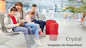  Presentation with airport terminal - PPT theme enhanced with family-with-children-in-airport background and a light gray colored foreground
