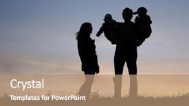  Presentation with children hands - Audience pleasing PPT theme consisting of family with children on hands sunset sky backdrop and a coral colored foreground