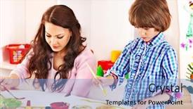  Presentation with family teens and children - Beautiful PPT theme featuring family with children playing bricks backdrop and a light blue colored foreground
