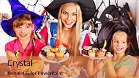  Presentation with broken family children sad - Presentation design with family with children preparing halloween background and a  colored foreground