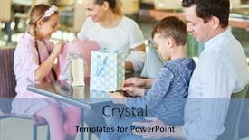  Presentation with family shopping - Audience pleasing theme consisting of family-with-children-takes backdrop and a teal colored foreground