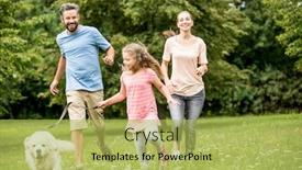  Presentation with play - Presentation design featuring family-with-daughter-and-dog background and a yellow colored foreground