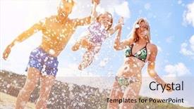  Presentation with family dreams of vacation - Cool new PPT theme with family with daughter while bathing backdrop and a soft green colored foreground