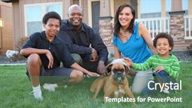  Presentation with grass - Beautiful theme featuring family with dog in grass backdrop and a ocean colored foreground