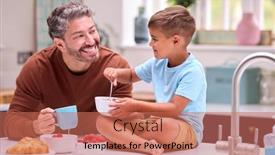  Presentation with father - Presentation design featuring family-with-father-in-kitchen background and a coral colored foreground