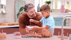  Presentation with father - PPT layouts enhanced with family-with-father-in-kitchen background and a coral colored foreground