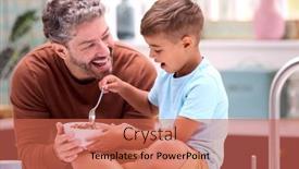  Presentation with kitchen - Presentation theme having family-with-father-in-kitchen background and a red colored foreground