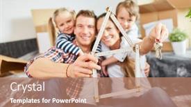  Presentation with house building - Beautiful slides featuring family-with-folding-rule backdrop and a coral colored foreground