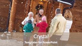  Presentation with christmas eve religious - Theme with family with gifts on christmas background and a coral colored foreground