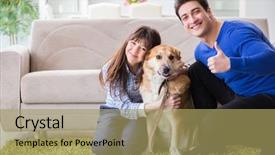  Presentation with happy birthday gold - Colorful slide set enhanced with family with golden retriever dog backdrop and a  colored foreground