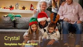  Presentation with grandma - PPT theme with family with grandma and grandpa enjoy together in christmas eve background and a tawny brown colored foreground