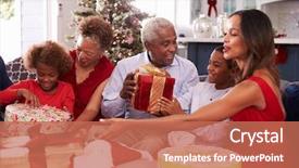  Presentation with grandparents - Amazing PPT layouts having family with grandparents opening christmas backdrop and a coral colored foreground