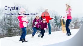  Presentation with snowball - Beautiful PPT theme featuring family with kids having snowball backdrop and a sky blue colored foreground