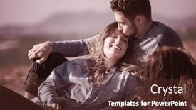  Presentation with filter - Beautiful PPT theme featuring family with kids resting and having fun at beach during autumn day filter backdrop and a tawny brown colored foreground