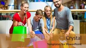  Presentation with family shopping - Amazing PPT theme having family with kids shopping backdrop and a gold colored foreground
