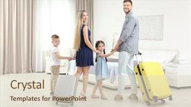  Presentation with check in hotel - Theme with family with luggage in hotel background and a lemonade colored foreground