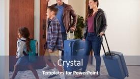  Presentation with luggage - Slide set having family-with-luggage-opening-door background and a ocean colored foreground