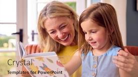  Presentation with family reading - Slide set featuring family-with-mother-and-daughter background and a coral colored foreground