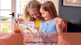  Presentation with family reading - Presentation theme featuring family-with-mother-and-daughter background and a coral colored foreground