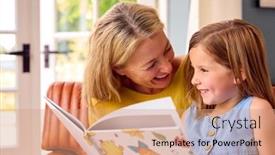  Presentation with family reading - Presentation design consisting of family-with-mother-and-daughter background and a coral colored foreground