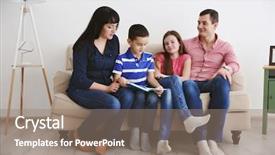  Presentation with children reading - PPT theme having family with mother father and their two children reading book indoors background and a gray colored foreground