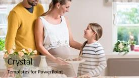  Presentation with pregnant mother - Cool new PPT theme with family with pregnant mother father and daughter baking together in kitchen backdrop and a coral colored foreground