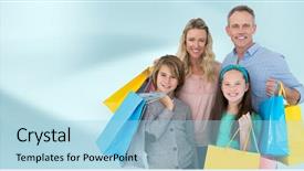  Presentation with family shopping - Colorful presentation theme enhanced with family with shopping bags backdrop and a light blue colored foreground