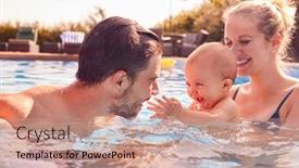  Presentation with swimming pool - PPT layouts featuring family-with-son-and-baby background and a coral colored foreground